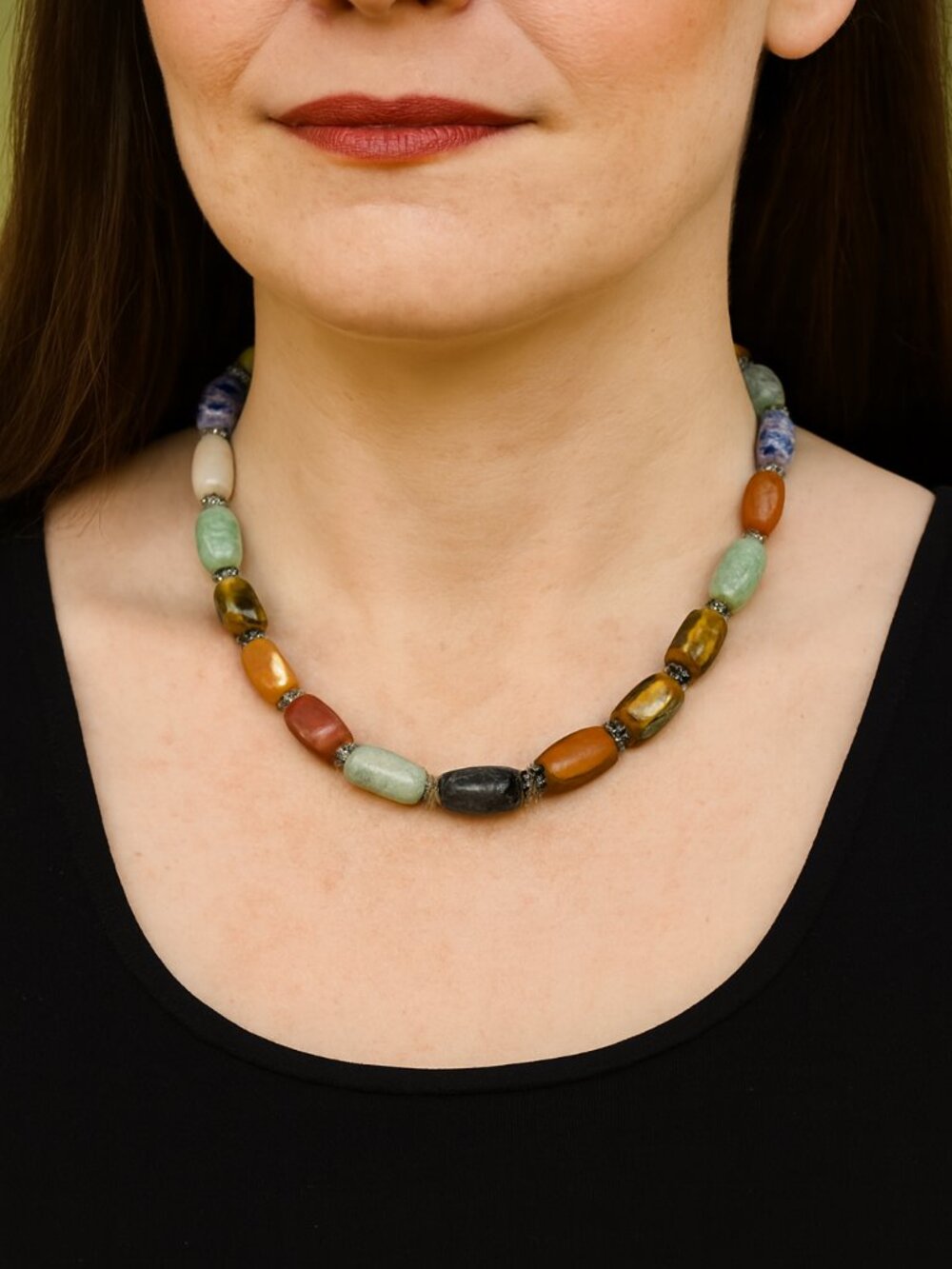 Multi color stone necklace. 80g 17" Tiger's Eye Quartz